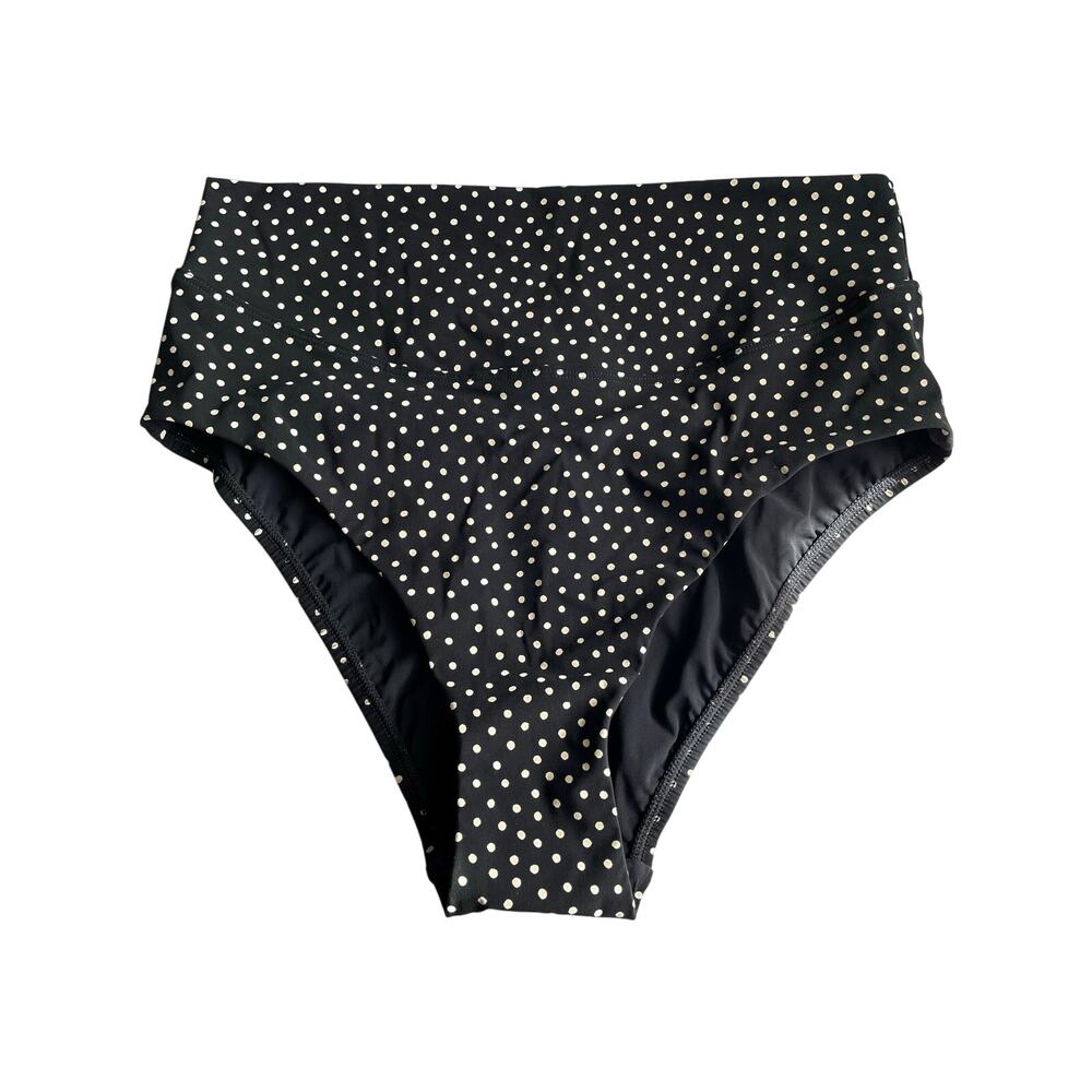 NWT SkinnyDippers Tic Tac Toe high waist swim bottoms Black tan polkadot Size L